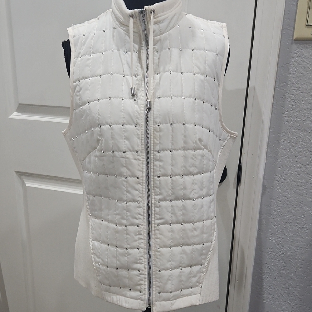 Chico's Ivory Quilted Sequin Outerwear Vest